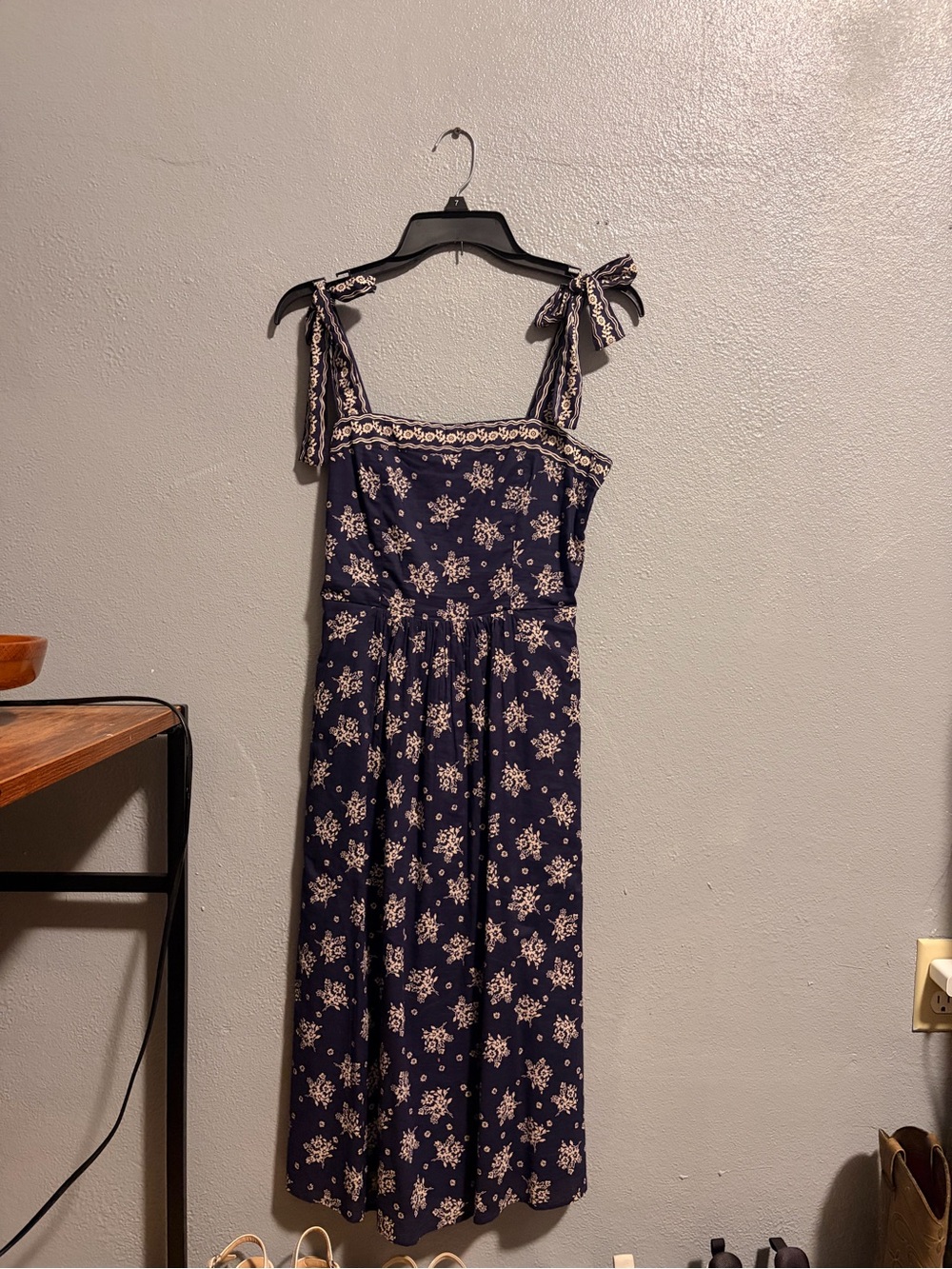 Navy Floral Tie-Shoulder Midi Dress